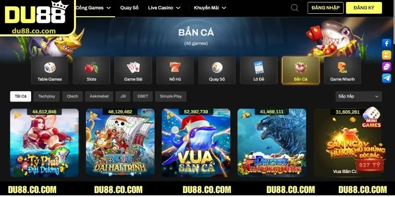 Bắn cá là loại game giải trí rất được ưa thích tại DU88