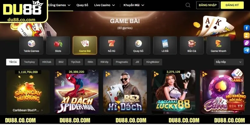 Game bài là một trong những chuyên mục được ưa thích nhất tại DU88